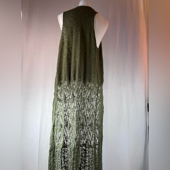 CHARLOTTE RUSSE Green Boho Duster Cardigan Crochet Long Sleeveless Sz Large - Picture 2 of 5